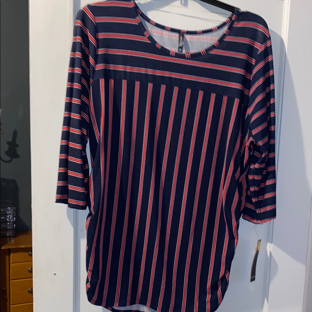 Navy and Red Striped Women's Top